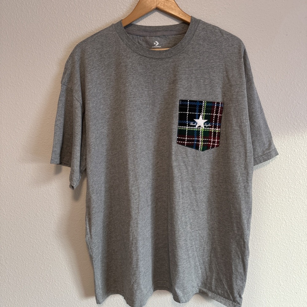 Men Grey Converse Plaid Chuck Taylor Pocket T‎ Shirt Size XXL